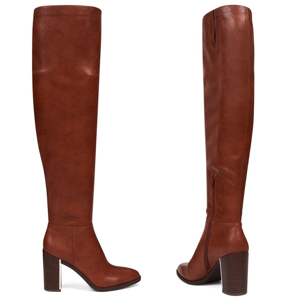 ( Sold )Nine West Wing It Boots in Cognac/Gold